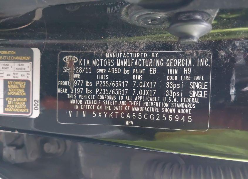 Photo 9 of 2012 Kia Sorento LX (VIN 5XYKTCA65CG256945)