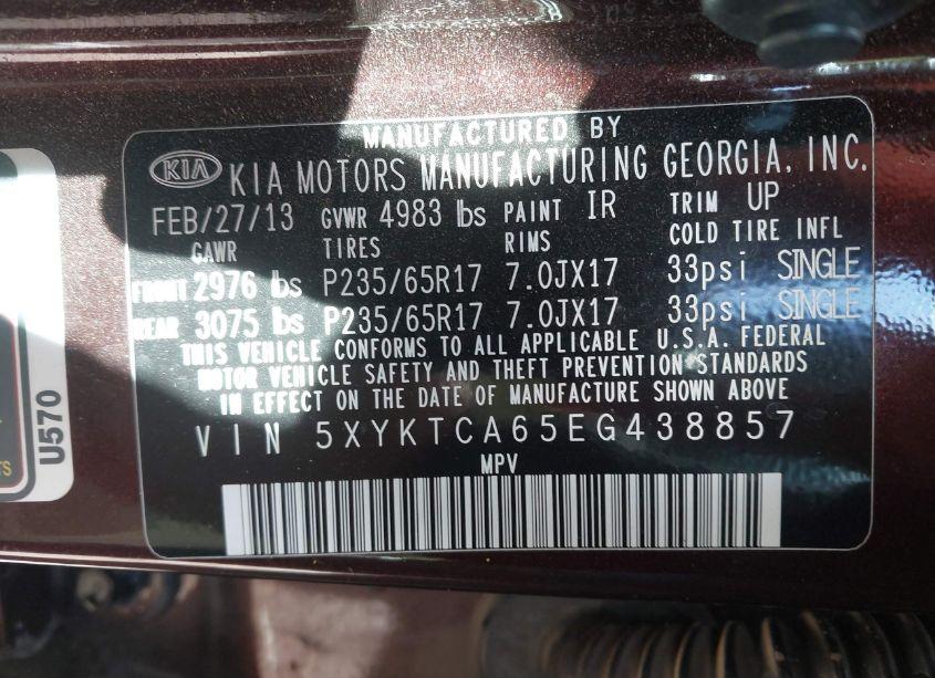 Photo 9 of 2014 Kia Sorento LX (VIN 5XYKTCA65EG438857)
