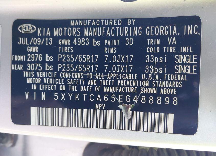 Photo 9 of 2014 Kia Sorento LX (VIN 5XYKTCA65EG488898)