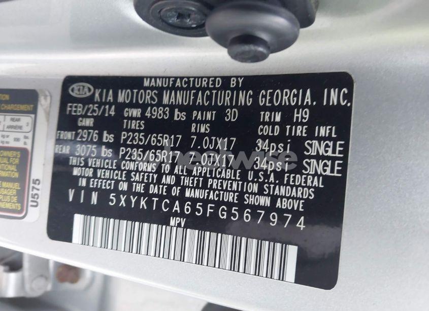 Photo 9 of 2015 Kia Sorento LX (VIN 5XYKTCA65FG567974)