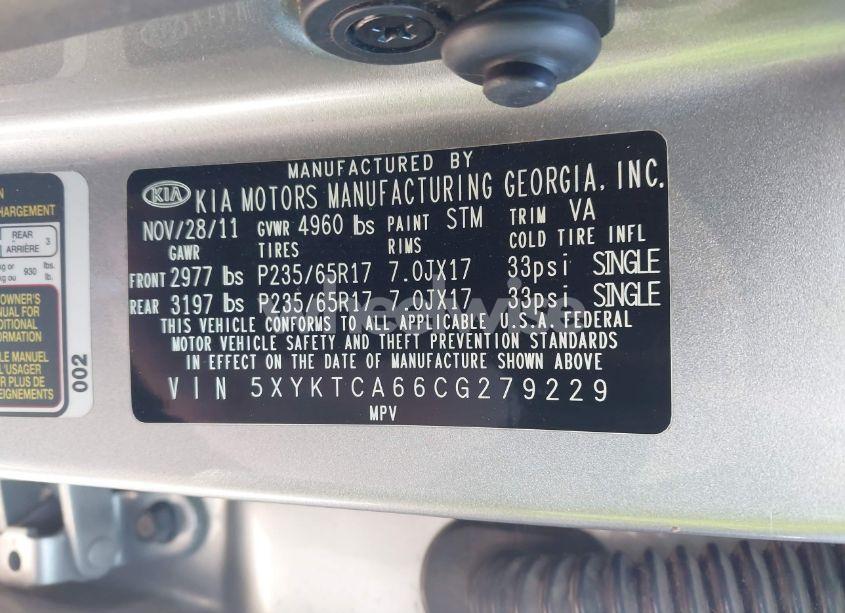 Photo 9 of 2012 Kia Sorento LX (VIN 5XYKTCA66CG279229)
