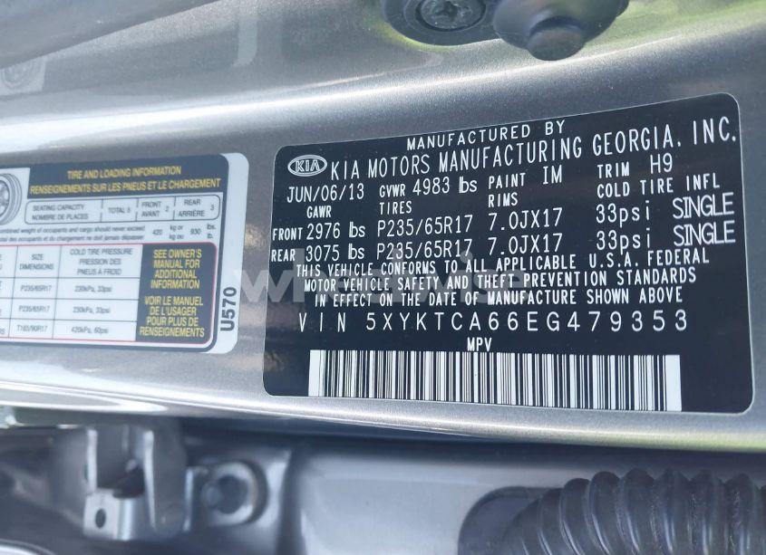 Photo 9 of 2014 Kia Sorento LX (VIN 5XYKTCA66EG479353)