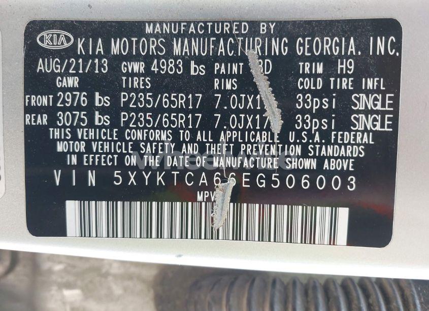 Photo 9 of 2014 Kia Sorento LX (VIN 5XYKTCA66EG506003)