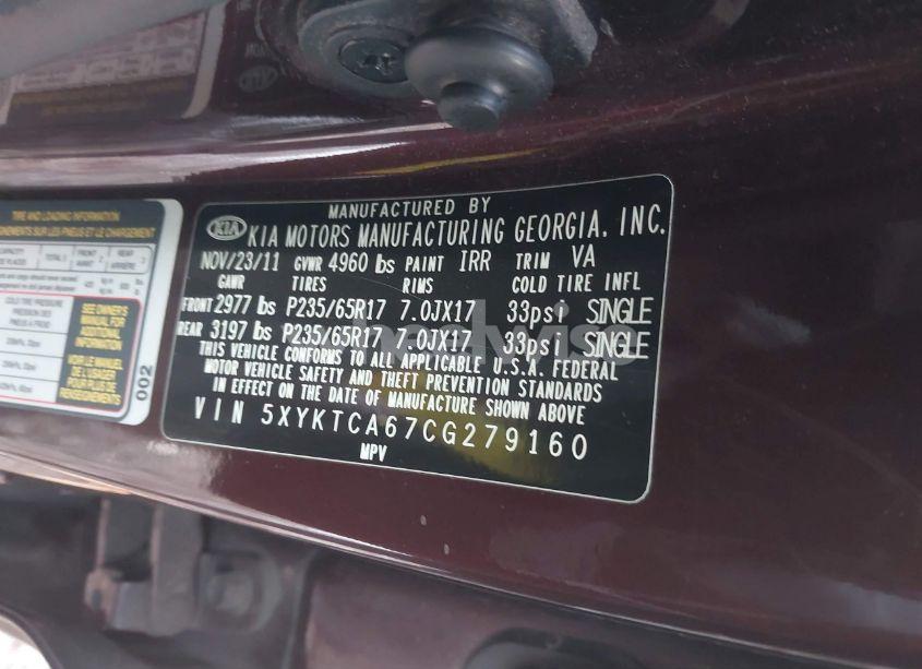 Photo 9 of 2012 Kia Sorento LX (VIN 5XYKTCA67CG279160)