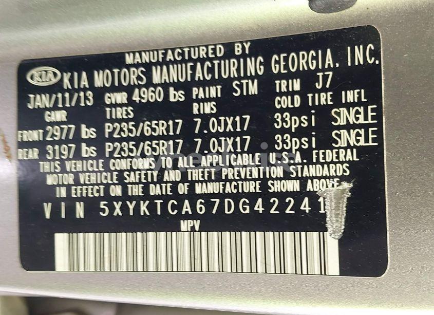 Photo 9 of 2013 Kia Sorento LX (VIN 5XYKTCA67DG422416)