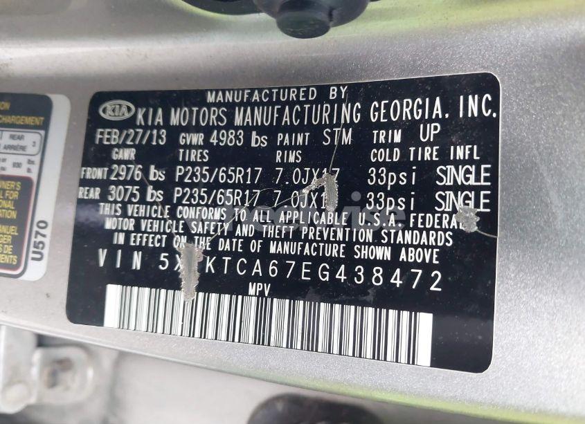 Photo 9 of 2014 Kia Sorento LX (VIN 5XYKTCA67EG438472)