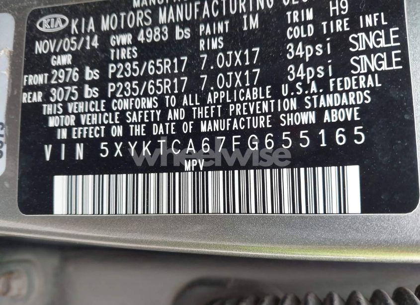 Photo 9 of 2015 Kia Sorento LX (VIN 5XYKTCA67FG655165)