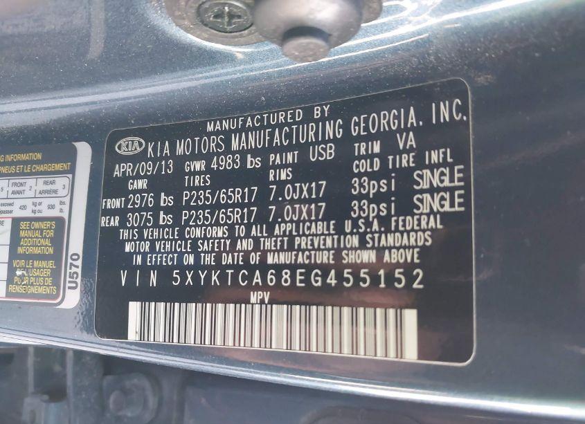 Photo 9 of 2014 Kia Sorento LX (VIN 5XYKTCA68EG455152)