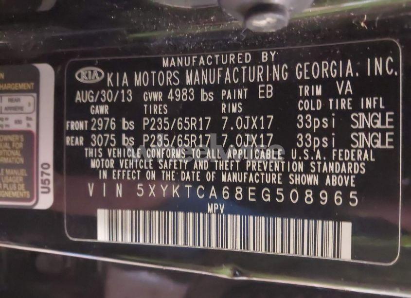 Photo 9 of 2014 Kia Sorento LX (VIN 5XYKTCA68EG508965)