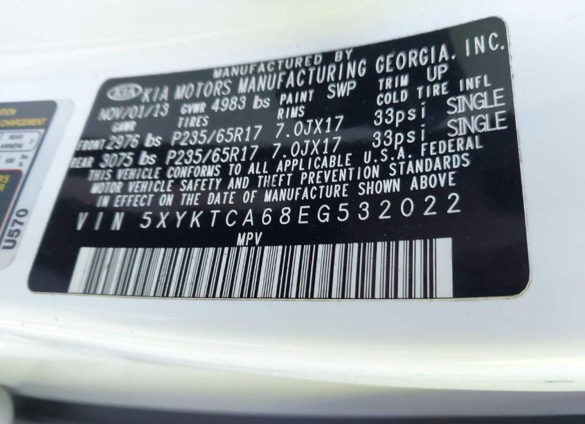 Photo 9 of 2014 Kia Sorento LX (VIN 5XYKTCA68EG532022)