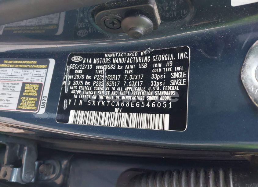 Photo 9 of 2014 Kia Sorento LX (VIN 5XYKTCA68EG546051)