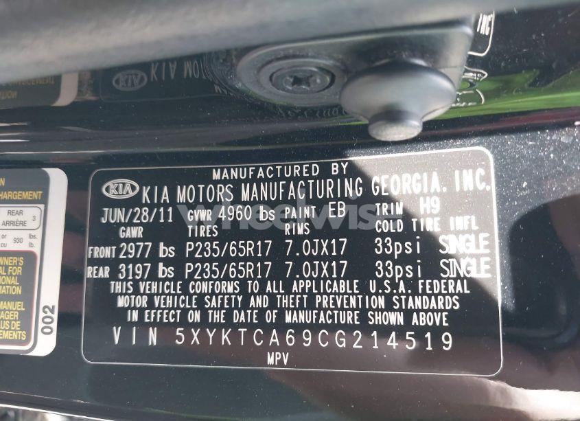 Photo 9 of 2012 Kia Sorento LX (VIN 5XYKTCA69CG214519)