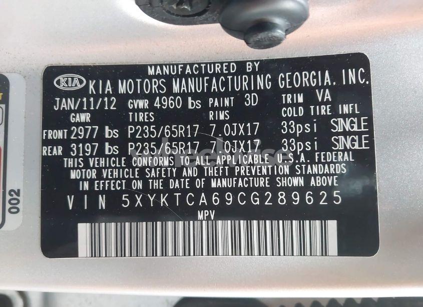 Photo 9 of 2012 Kia Sorento LX (VIN 5XYKTCA69CG289625)