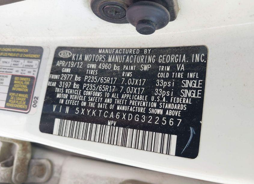 Photo 9 of 2013 Kia Sorento LX (VIN 5XYKTCA6XDG322567)