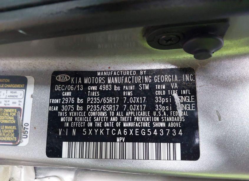 Photo 9 of 2014 Kia Sorento LX (VIN 5XYKTCA6XEG543734)