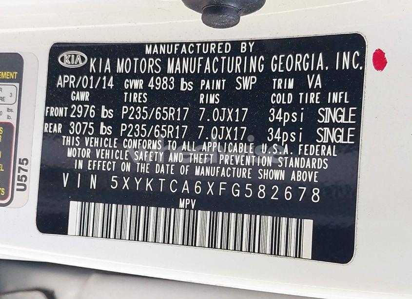 Photo 9 of 2015 Kia Sorento LX (VIN 5XYKTCA6XFG582678)