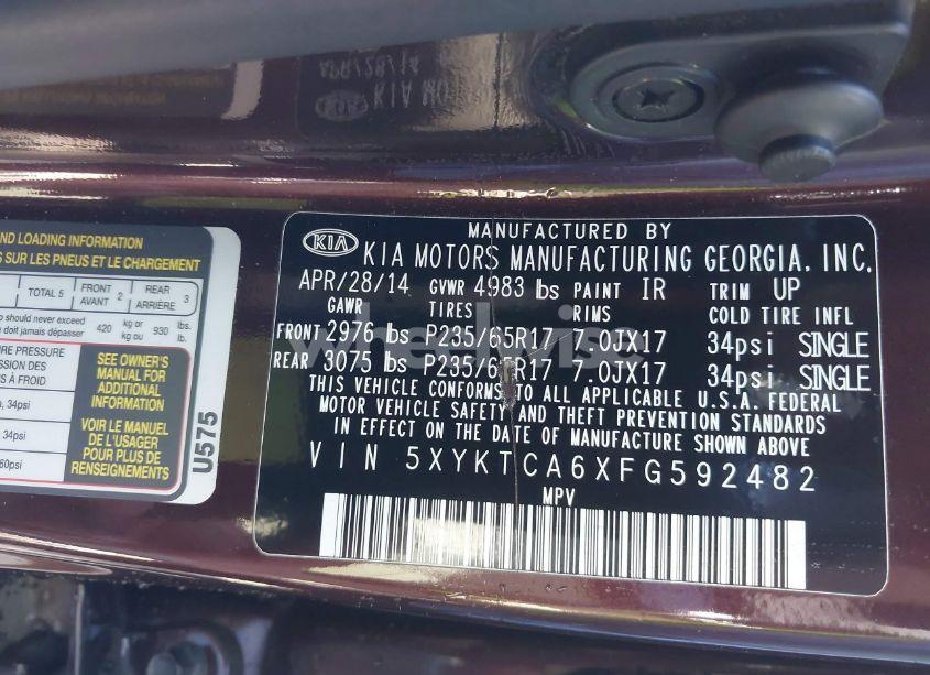 Photo 9 of 2015 Kia Sorento LX (VIN 5XYKTCA6XFG592482)