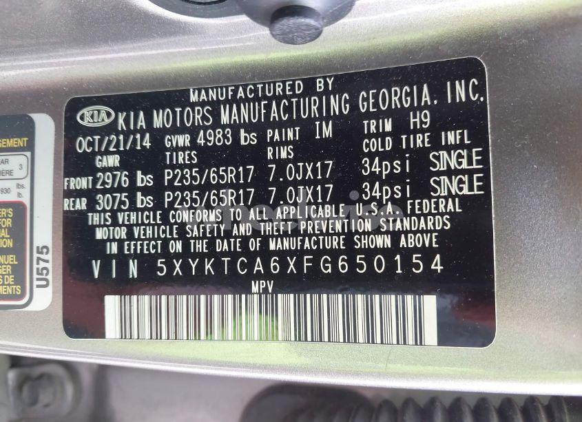 Photo 9 of 2015 Kia Sorento LX (VIN 5XYKTCA6XFG650154)