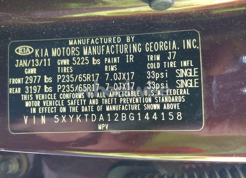 Photo 9 of 2011 Kia Sorento LX (VIN 5XYKTDA12BG144158)