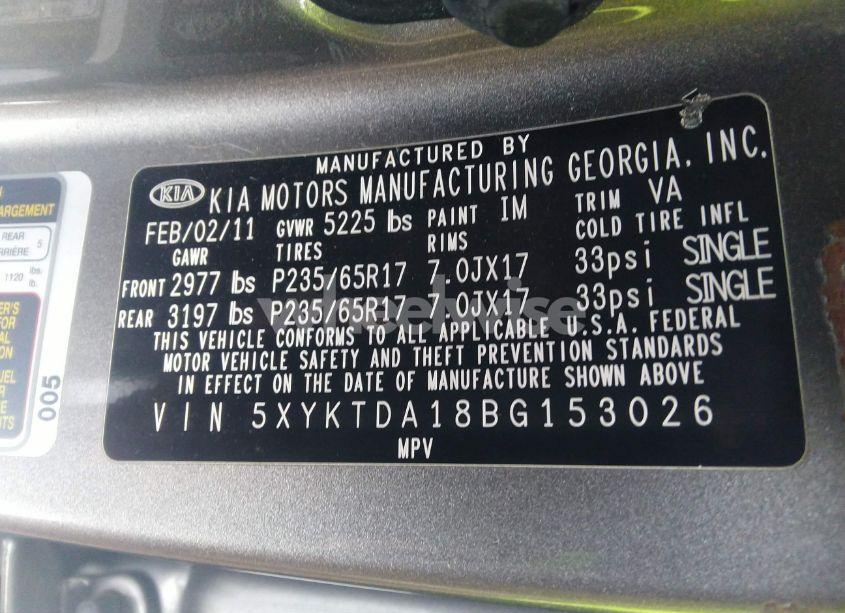 Photo 9 of 2011 Kia Sorento LX (VIN 5XYKTDA18BG153026)