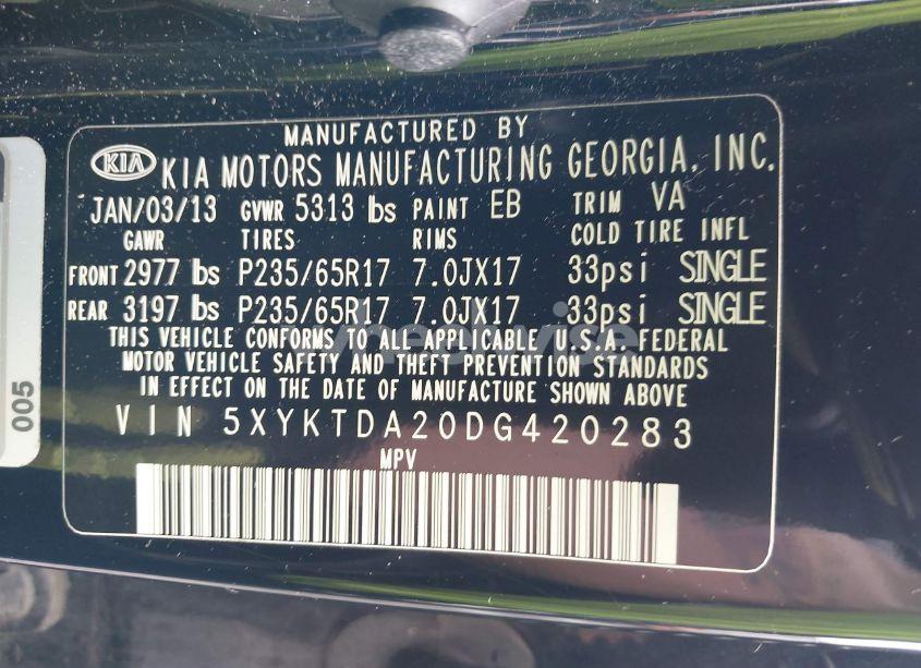 Photo 9 of 2013 Kia Sorento LX V6 (VIN 5XYKTDA20DG420283)