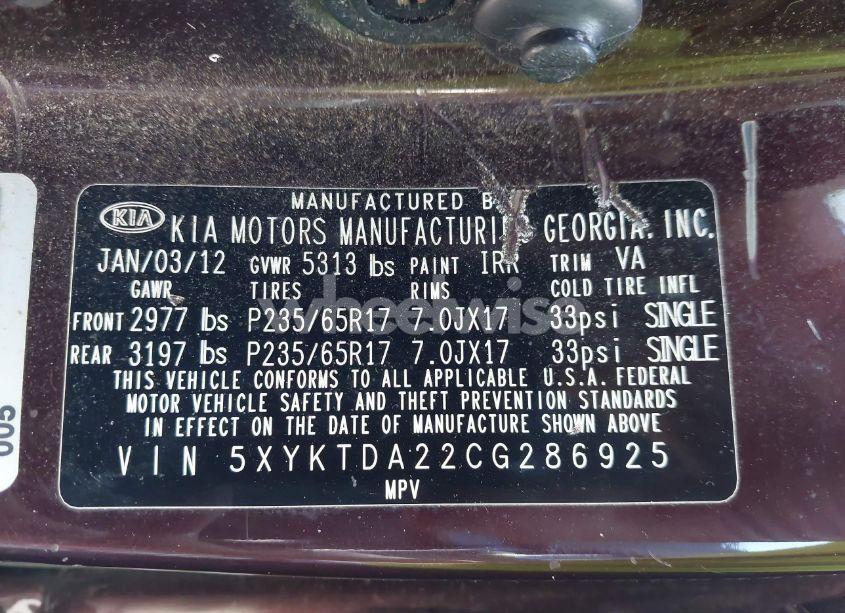 Photo 9 of 2012 Kia Sorento LX V6 (VIN 5XYKTDA22CG286925)