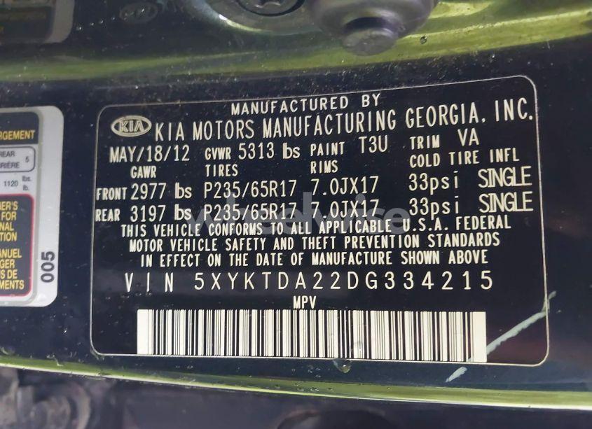 Photo 9 of 2013 Kia Sorento LX V6 (VIN 5XYKTDA22DG334215)