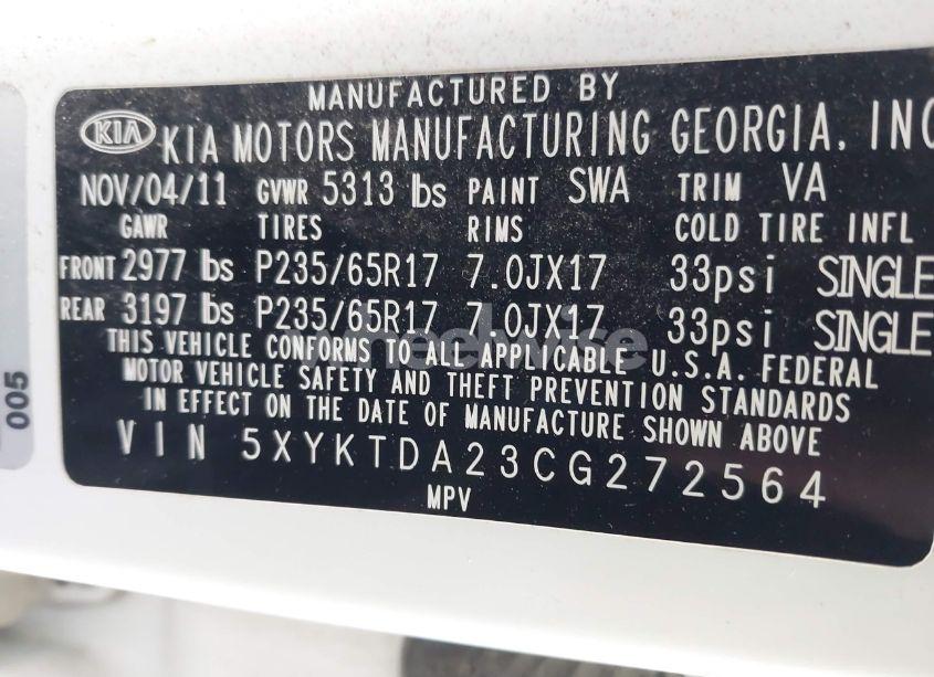 Photo 9 of 2012 Kia Sorento LX V6 (VIN 5XYKTDA23CG272564)