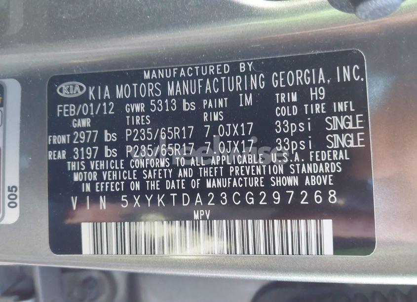 Photo 9 of 2012 Kia Sorento LX V6 (VIN 5XYKTDA23CG297268)