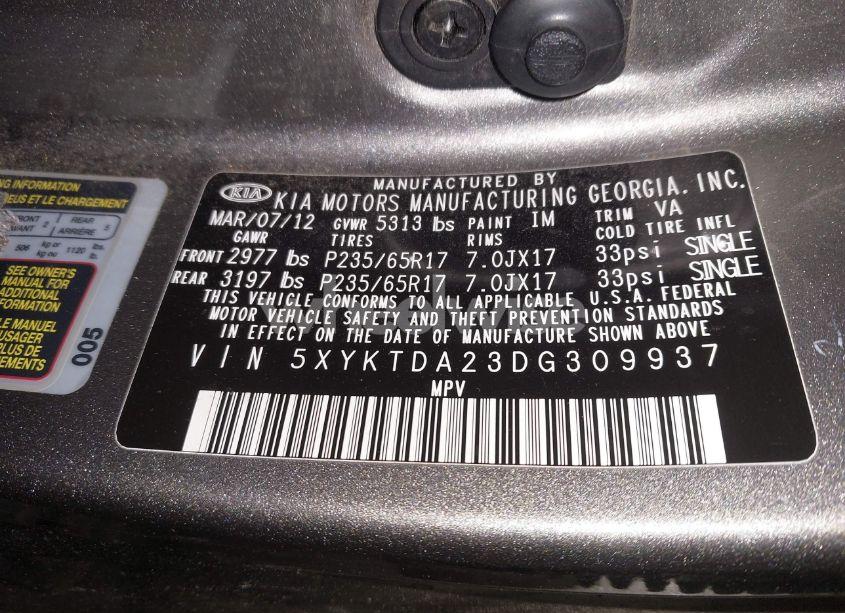 Photo 9 of 2013 Kia Sorento LX V6 (VIN 5XYKTDA23DG309937)