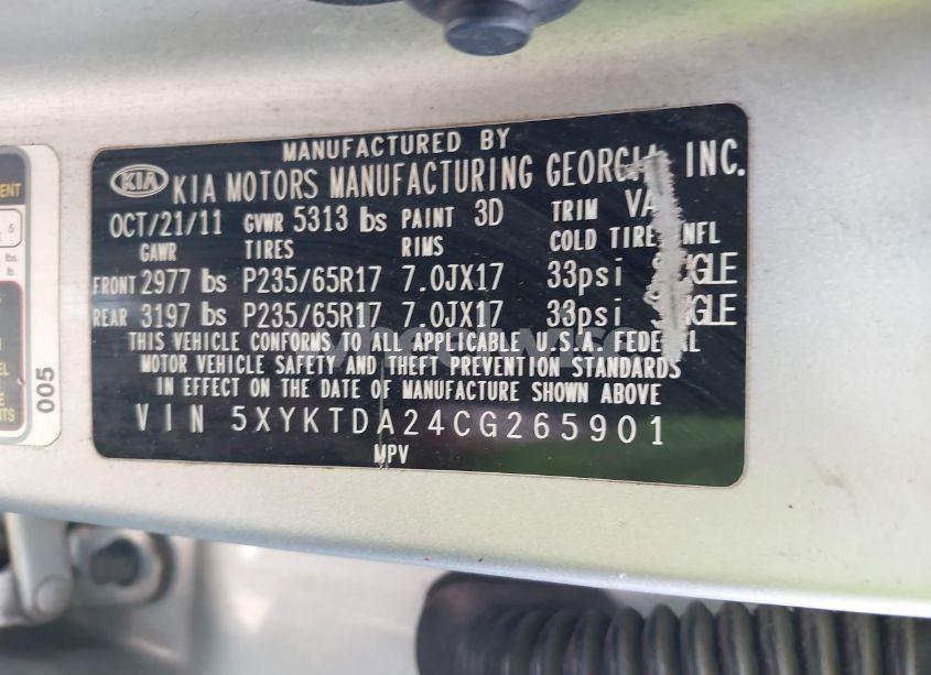 Photo 9 of 2012 Kia Sorento LX V6 (VIN 5XYKTDA24CG265901)