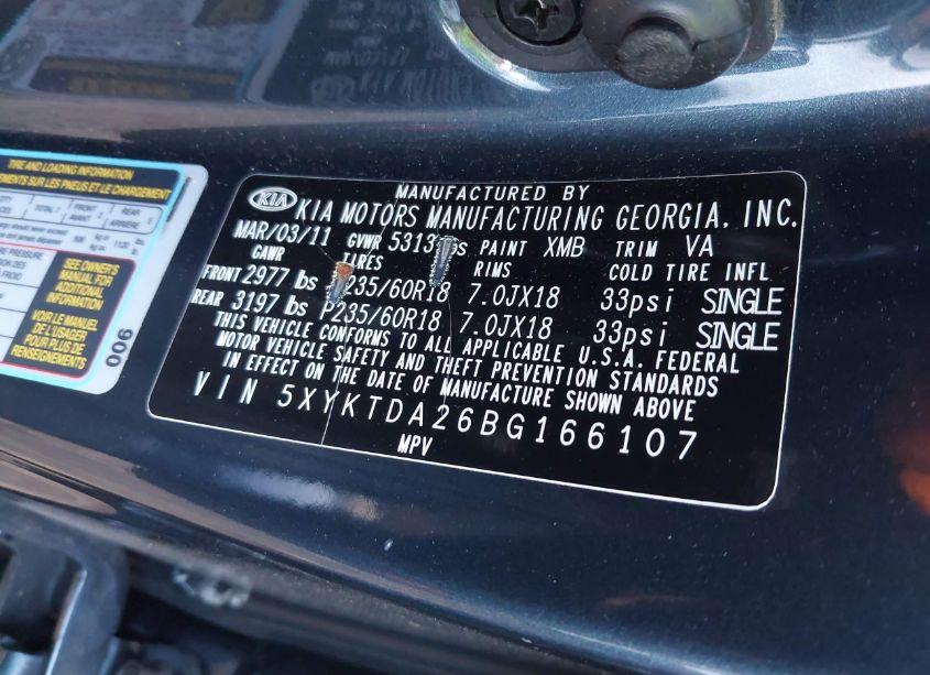 Photo 9 of 2011 Kia Sorento LX V6 (VIN 5XYKTDA26BG166107)