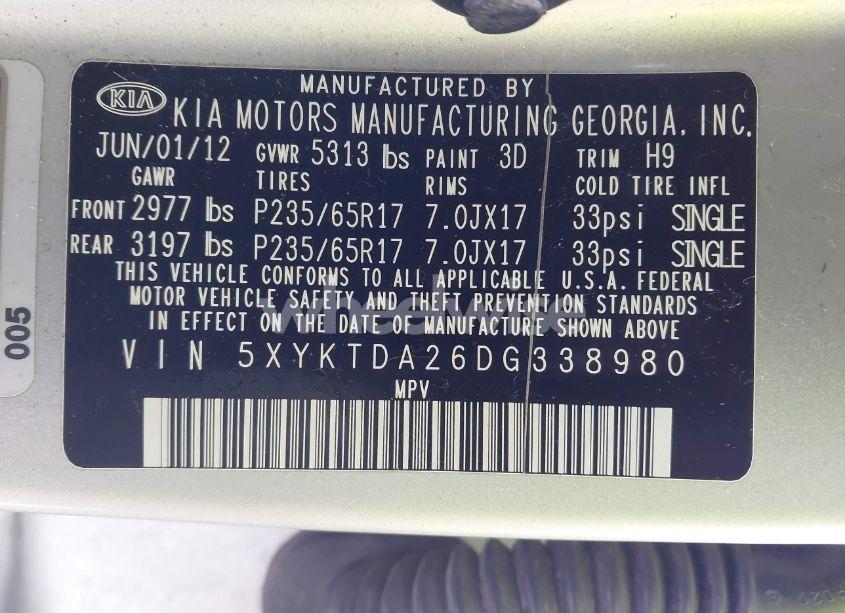 Photo 9 of 2013 Kia Sorento LX V6 (VIN 5XYKTDA26DG338980)