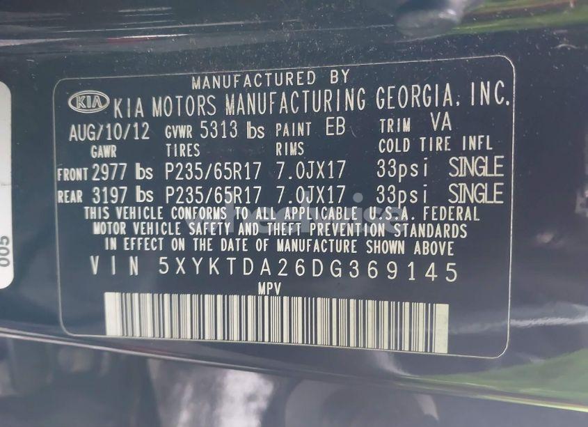 Photo 9 of 2013 Kia Sorento LX V6 (VIN 5XYKTDA26DG369145)