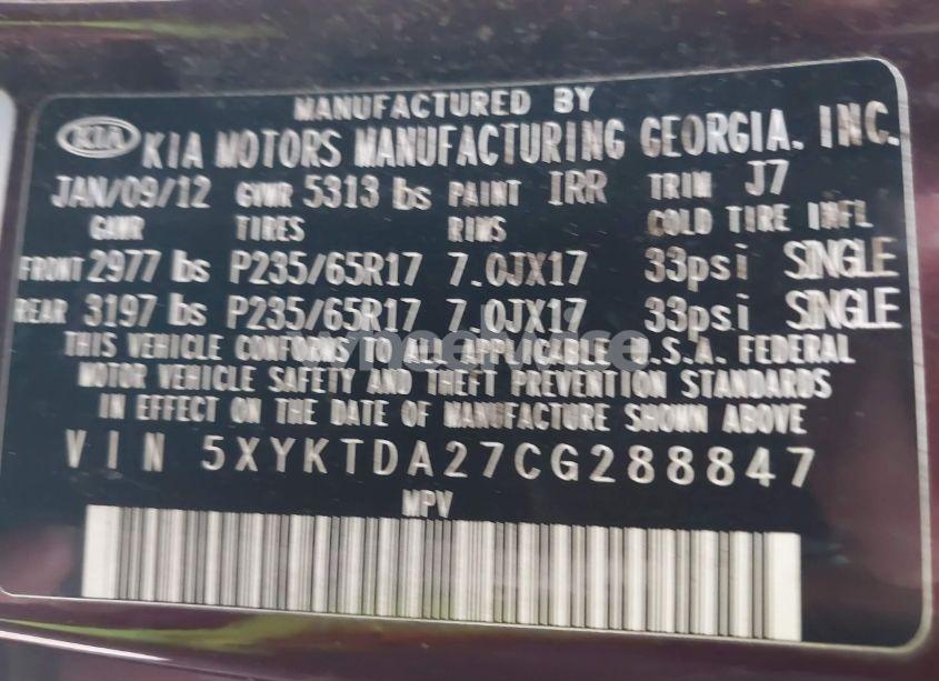 Photo 9 of 2012 Kia Sorento LX V6 (VIN 5XYKTDA27CG288847)