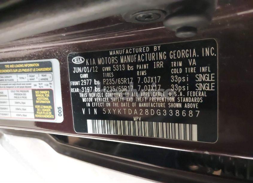 Photo 9 of 2013 Kia Sorento LX V6 (VIN 5XYKTDA28DG338687)