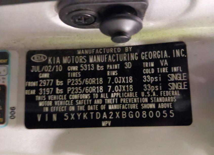 Photo 9 of 2011 Kia Sorento LX V6 (VIN 5XYKTDA2XBG080055)