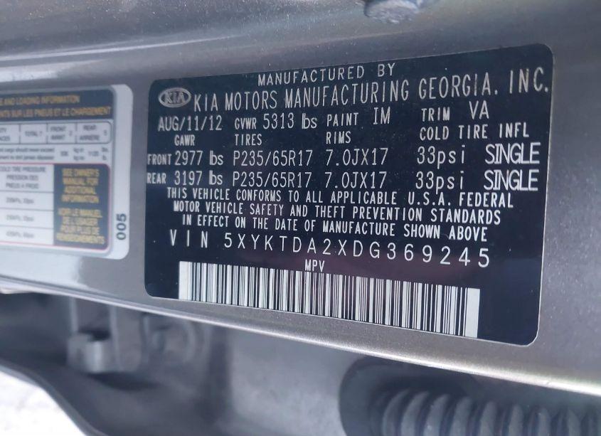 Photo 9 of 2013 Kia Sorento LX V6 (VIN 5XYKTDA2XDG369245)