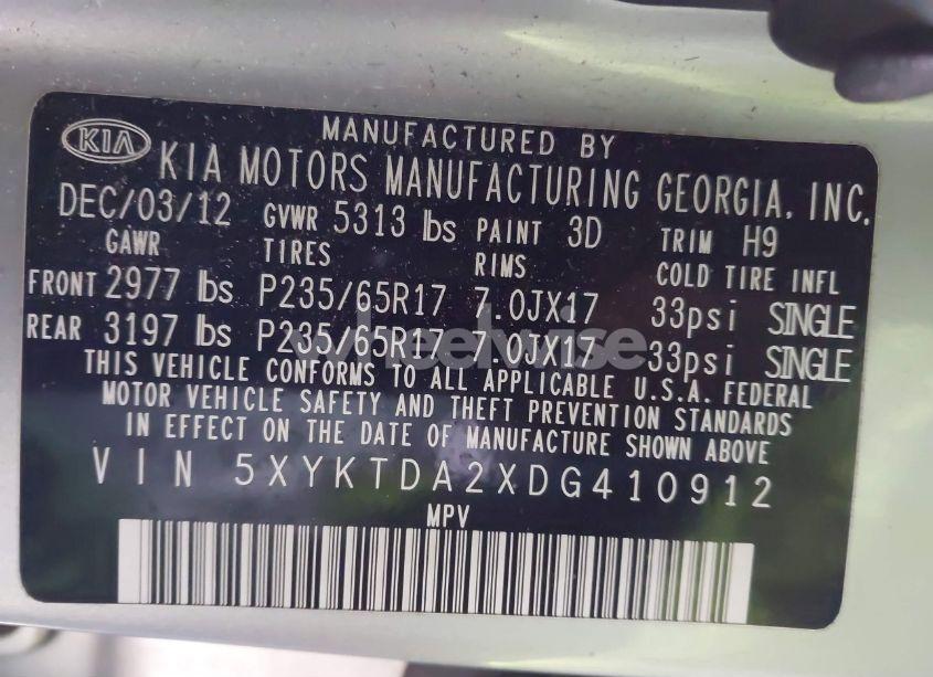 Photo 9 of 2013 Kia Sorento LX V6 (VIN 5XYKTDA2XDG410912)