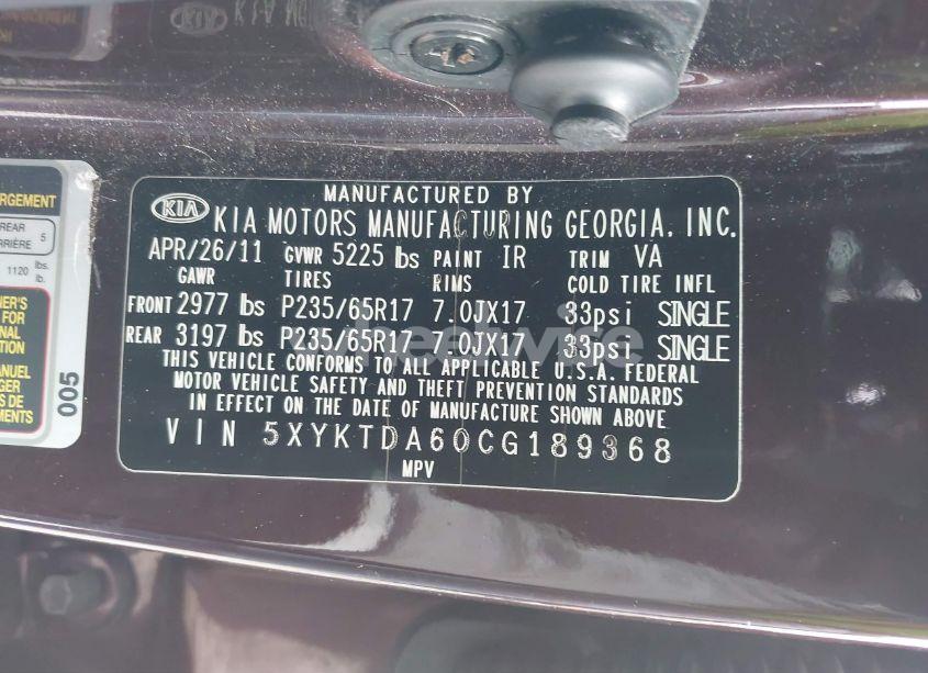 Photo 9 of 2012 Kia Sorento LX (VIN 5XYKTDA60CG189368)