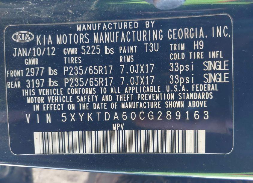 Photo 9 of 2012 Kia Sorento LX (VIN 5XYKTDA60CG289163)