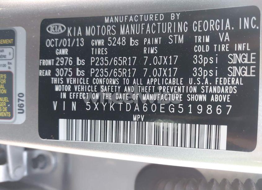 Photo 9 of 2014 Kia Sorento LX (VIN 5XYKTDA60EG519867)