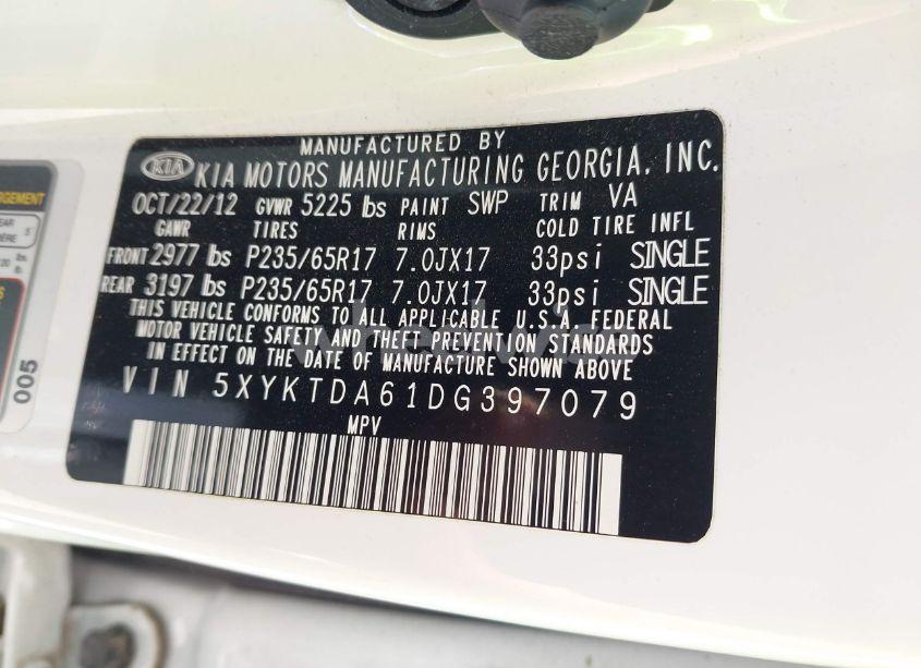 Photo 9 of 2013 Kia Sorento LX (VIN 5XYKTDA61DG397079)