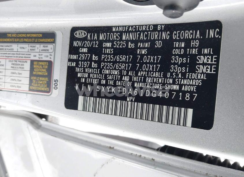 Photo 9 of 2013 Kia Sorento LX (VIN 5XYKTDA61DG407187)