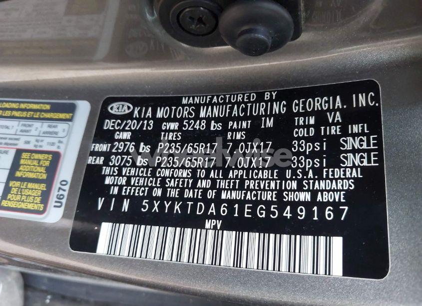 Photo 9 of 2014 Kia Sorento LX (VIN 5XYKTDA61EG549167)