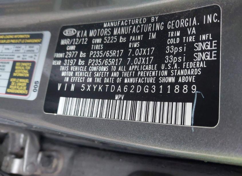 Photo 9 of 2013 Kia Sorento LX (VIN 5XYKTDA62DG311889)