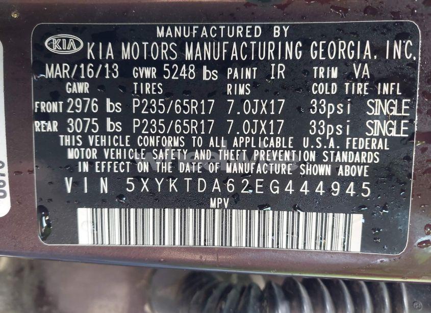 Photo 9 of 2014 Kia Sorento LX (VIN 5XYKTDA62EG444945)