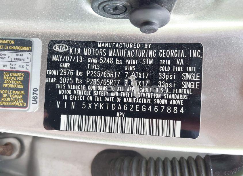 Photo 9 of 2014 Kia Sorento LX (VIN 5XYKTDA62EG467884)