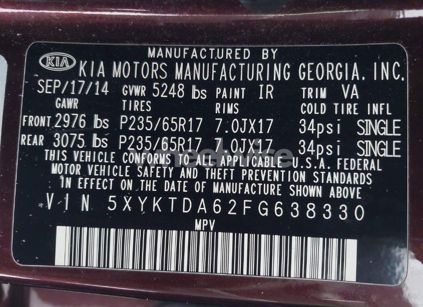 Photo 9 of 2015 Kia Sorento LX (VIN 5XYKTDA62FG638330)