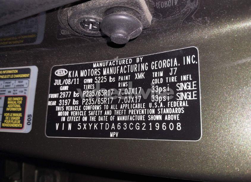 Photo 9 of 2012 Kia Sorento LX (VIN 5XYKTDA63CG219608)
